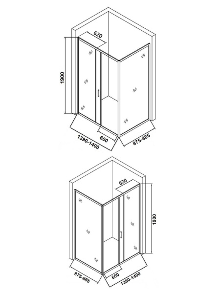 Душевой уголок  без поддона (140х88,5) Orange E23-14090TB матовый черый